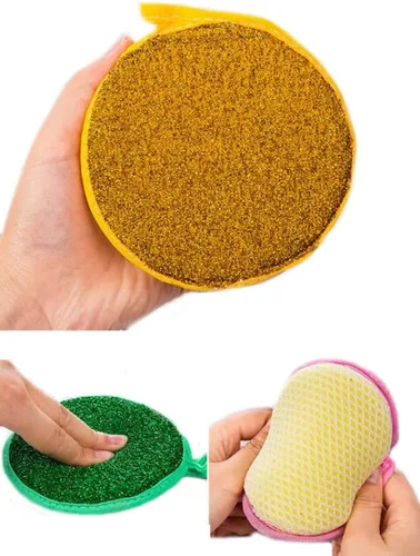 Miniatura 3 de 3 piezas de forma redonda de doble cara metálica esponja esponja limpiador de platos bolas de limpieza