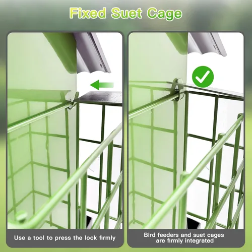 Miniatura 6 de FlowaFoli Comederos para pájaros para colgar al aire libre, comedero de metal para pájaros con doble jaula de sebo para pasteles, gran capacidad