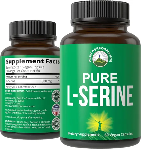 Peak Performance L-Serine Cápsulas de 500 mg de los mejores aminoácidos cerebrales y nootrópicos para la producción de L-cistina, L-triptófano y