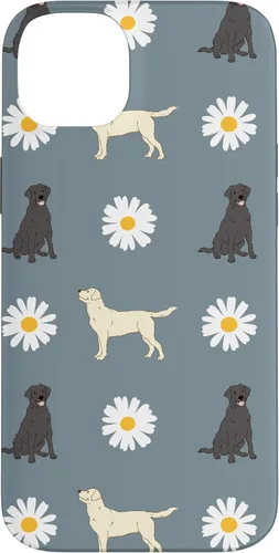 Miniatura 15 de Labrador Retriever y Daisy Flower Pattern - Carcasa para iPhone 17, color azul polvoriento