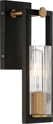Miniatura 6 de Stiffel Ramos - Juego de 2 apliques de pared industriales modernos de latón cálido negro con cable de 4 1/2 pulgadas, pantalla de vidrio acanalado