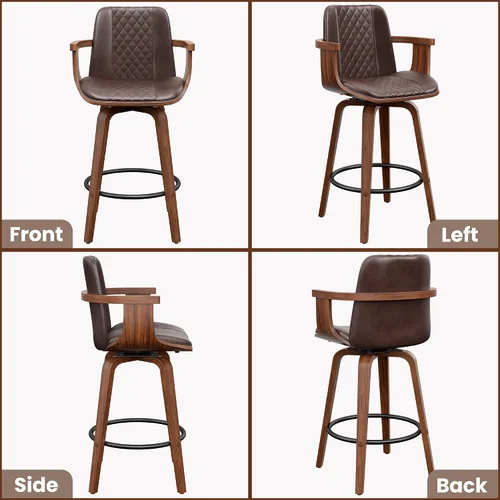 Miniatura 8 de YaFiti - Taburetes de bar giratorios, taburetes de bar tapizados de 26" de altura de mostrador con patas de madera y respaldos, sillas de bar de PU