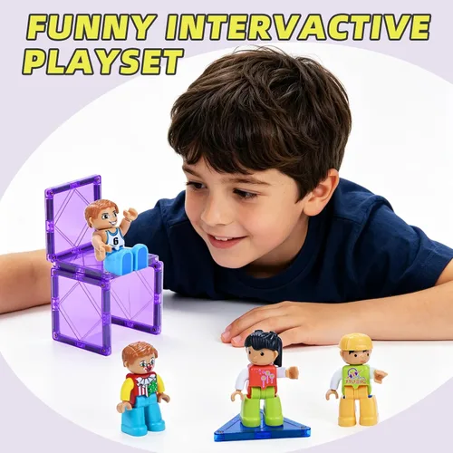 Miniatura 7 de ZNZ Figuras magnéticas de personas para niños, 4 piezas, juguetes compatibles con azulejos magnéticos, bloques magnéticos para niños y niñas, regalos