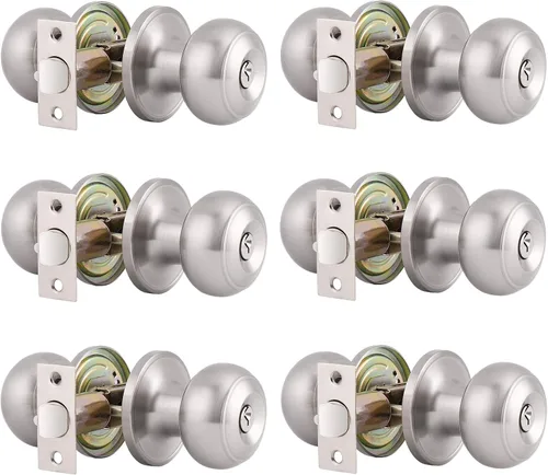 Miniatura 11 de Gobrico Paquete de 2 pomos para puerta exterior con llave negra mate, pomo de puerta de entrada, cerraduras de puerta de bola plana con la misma