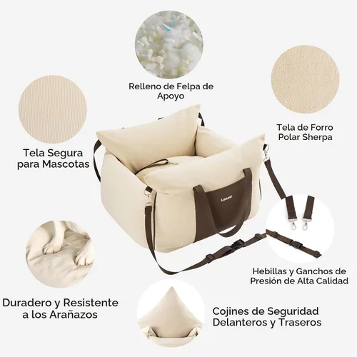 Miniatura 4 de Lesure Asiento de automóvil para perros pequeños - Asiento elevador para perro con parte inferior impermeable, correa de seguridad con clip