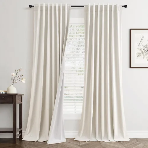 Miniatura 15 de Cortinas Opacas de Lino Beige Blanco de 84 Pulgadas de Largo, Juego de 2 Paneles para Sala de Estar y Dormitorio, Térmicas con Reducción de Ruido