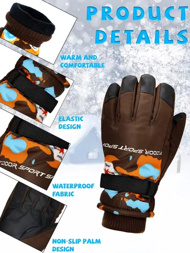 Miniatura 5 de 2 pares de guantes de invierno para niños, guantes de esquí impermeables para niños y niñas, guantes de nieve, accesorio cálido para esquí, patinaje