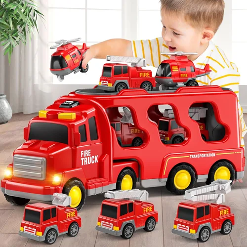 Miniatura 13 de Beby Buty Camiones de Construcción 5 en 1 para Niños de 3-5 años, Juguetes de Coches y Camiones para Niños Pequeños con Luz y Sonido, Incluye Grúa