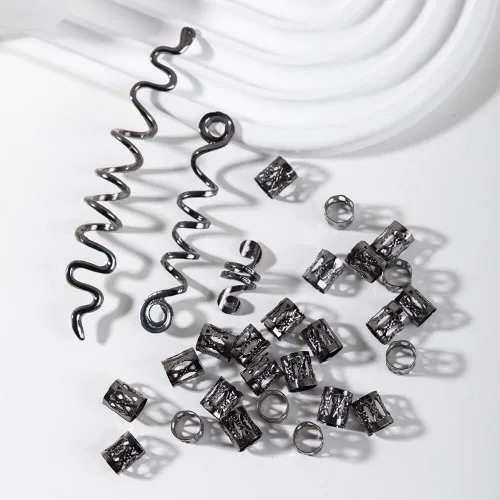 Miniatura 3 de Cuentas de rastas, 1 juego de cuentas de rastas, anillos trenzados para el cabello, clips de temor, puños para trenzas, joyería para el cabello