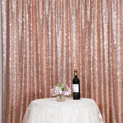 Poise3EHome - Cortina de lentejuelas de 1,82 x 2,43 m. para decoración de fiestas, telón de fondo para fotografía, color oro rosa