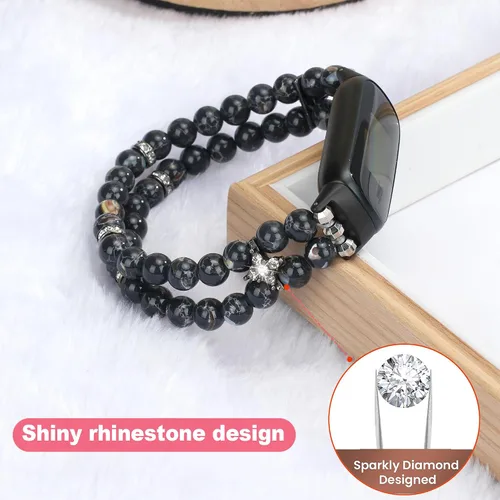 Miniatura 4 de Wongeto Compatible con correas Fitbit Luxe, pulsera elástica de perlas estirable de moda hecha a mano para mujeres, correa de reemplazo