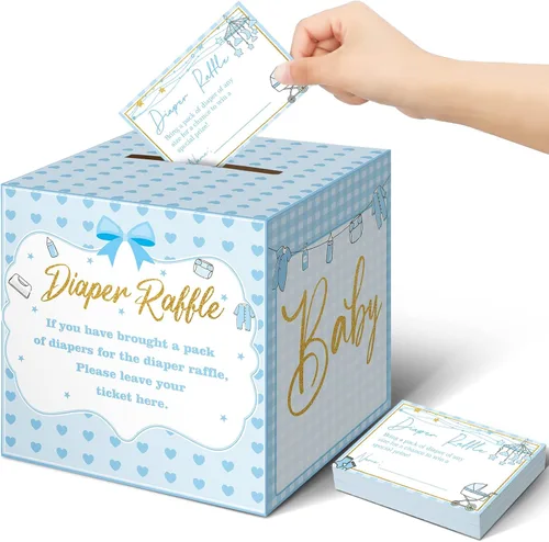 Miniatura 19 de Teling 51 boletos para rifas de pañales con caja de tarjetas, decoración de baby shower, caja de soporte para baby shower, para fiesta de rifas