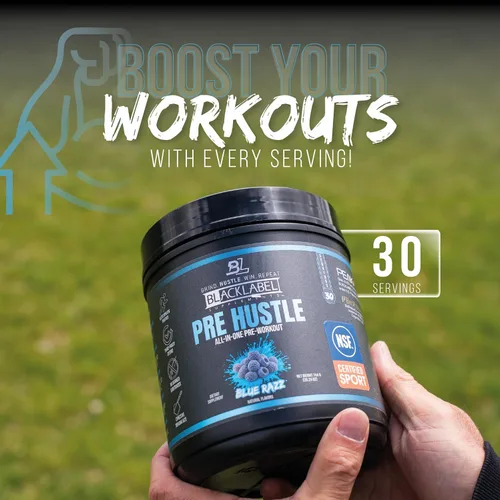 Miniatura 4 de BLACKLABEL Supplements PRE Hustle V3 Polvo de preentrenamiento – Certificado NSF para deporte – Energía, fuerza y resistencia – Blue Razz