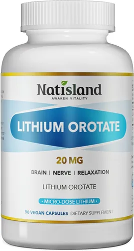 Orotato de litio 20 mg - Apoyo a la salud del cerebro y los nervios para un envejecimiento saludable, suplementos de litio de baja dosis, minerales