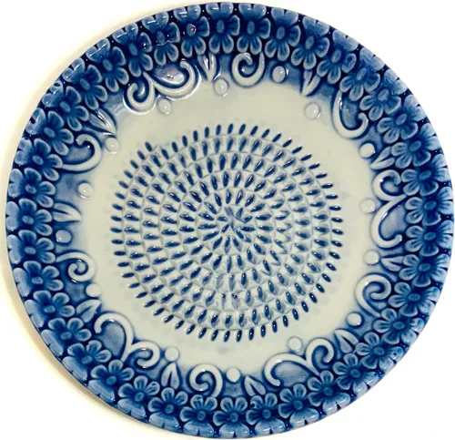 Miniatura 4 de BonCera, Juego de 4 platos de rallador de ajo de cerámica de alta calidad todo en uno - Diseño y estilo en relieve azul - Para ajo, jengibre