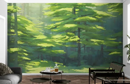 Miniatura 6 de Papel tapiz de árbol forestal, papel tapiz extraíble de bosque verde, papel tapiz para despegar y pegar, papel tapiz temporal, impresiones de pared.