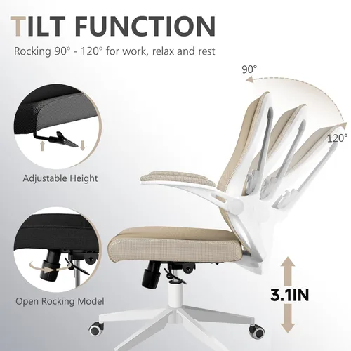 Miniatura 4 de poki Silla de oficina ergonómica, silla de escritorio de oficina en casa con ruedas, silla de oficina de malla con soporte lumbar, cómoda silla