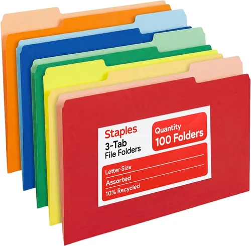 Miniatura 11 de Staples Carpetas de archivos, tamaño carta, pestañas superiores de corte 1/3, azul, papel duradero de 10.5 puntos, paquete de 100