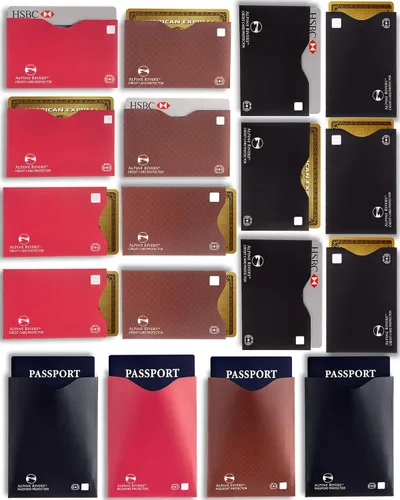 Paquete de 18 fundas para tarjetas de crédito con bloqueo RFID, 14 protectores de tarjetas multicolor (cargador superior y cargador lateral) y 4