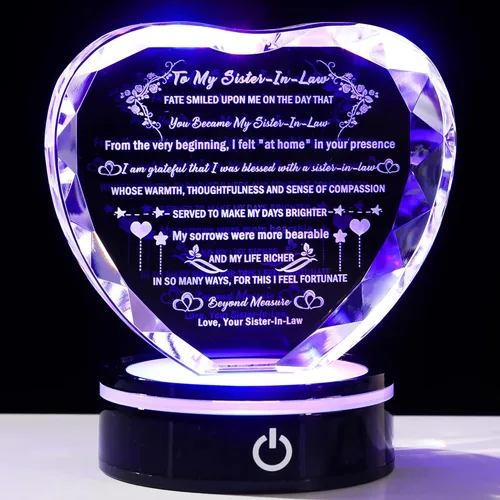 Miniatura 15 de YWHL Regalos de cumpleaños para hermanas con base LED colorida de corazón de cristal para mi hermana, regalo significativo para hermanas en Navidad
