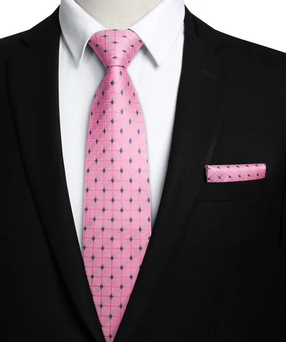Miniatura 309 de HISDERN Conjunto de corbata a cuadros a cuadros pañuelo tejido clásico formal para hombre corbata y bolsillo cuadrado