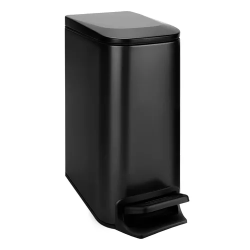 TIPGO Cubo de basura delgado para baño con tapa de cierre suave, pedal de paso, cubo de basura de acero inoxidable de 6 litros/1.6 galones, cubos de