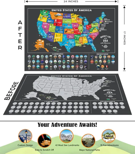 Miniatura 4 de Bright Standards Póster para raspar con mapa de Estados Unidos + los 63 parques nacionales de Estados Unidos (carbón/plata), mapa de viaje de 85