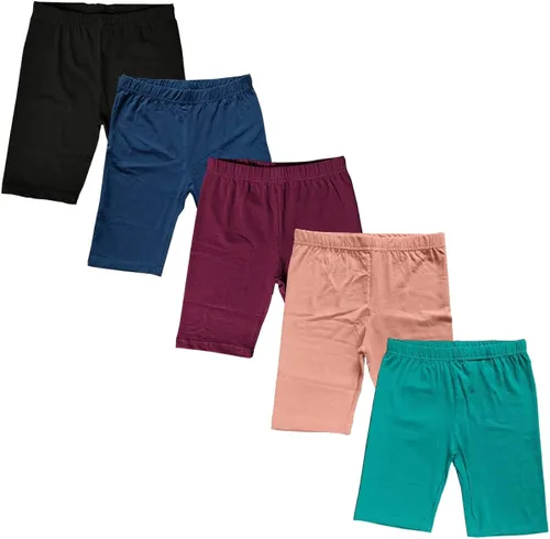 MISS POPULAR Paquete de 5 pantalones cortos de ciclista para niñas de algodón y elastano con cintura elástica Danza y gimnasia.