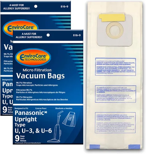 EnviroCare Bolsas de polvo para aspiradora de microfiltración de repuesto diseñadas para adaptarse a bolsas Panasonic Tipos U, U-3, U-6-18