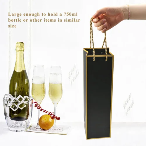 Miniatura 4 de Miraclekoo Bolsas de regalo de vino de lujo – Bolsa de vino negro de lámina dorada, 4 piezas (4 x 4 x 13.8 pulgadas) para botellas de whisky/licor