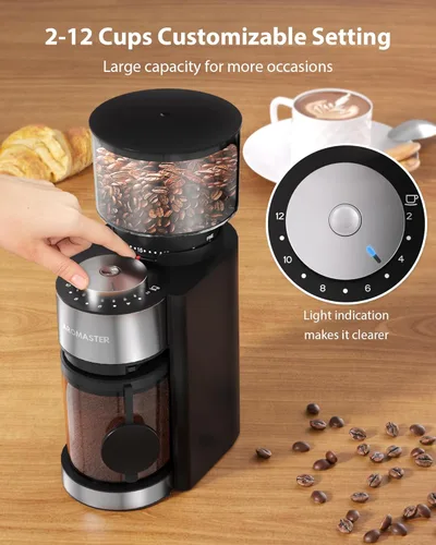 Miniatura 4 de Aromaster Molinillo de café de rebabas, molinillo de granos de café con 25 ajustes de molienda