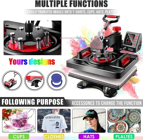 Miniatura 4 de AKEYDIY - Máquina de prensa de calor de 15 x 12 pulgadas, máquina de prensa para camisetas, prensa digital de 360 grados con brazo oscilante