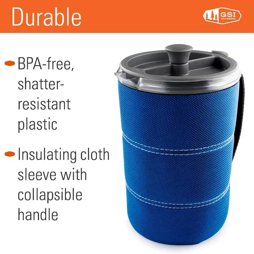 Miniatura 4 de GSI Outdoors, Cafetera de prensa francesa JavaPress de 30 onzas líquidas para acampar y viajar, color azul