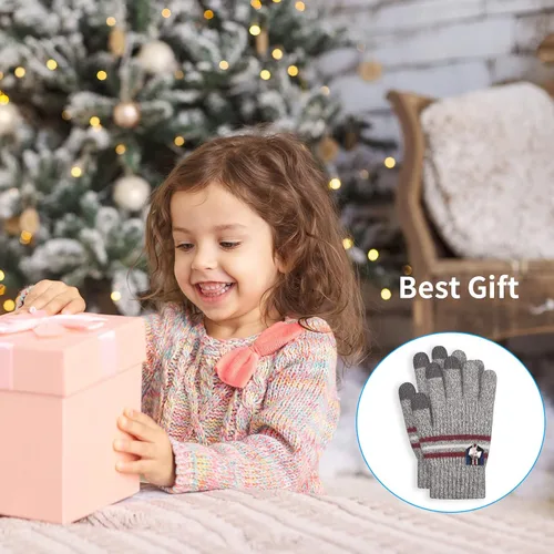 Miniatura 8 de AOTOW Guantes de punto cálidos de invierno para niños 3 pares de guantes de algodón para pantalla táctil guantes para niños para correr deportes