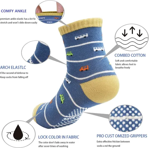Miniatura 2 de GRPSKCOS Calcetines antideslizantes para niños pequeños, 12 pares de calcetines antideslizantes para niños y niñas de 1 a 7 años