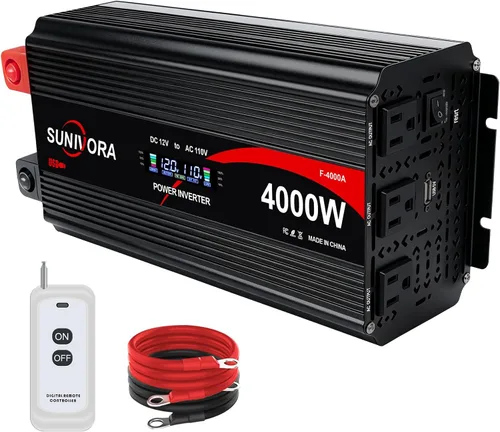 Miniatura 8 de Inversor de corriente de 2500 vatios de 12 V a 110 V/120 V CC a CA, pico de 5000 W, con control remoto y LCD, 4 salidas de CA y 4 puertos USB