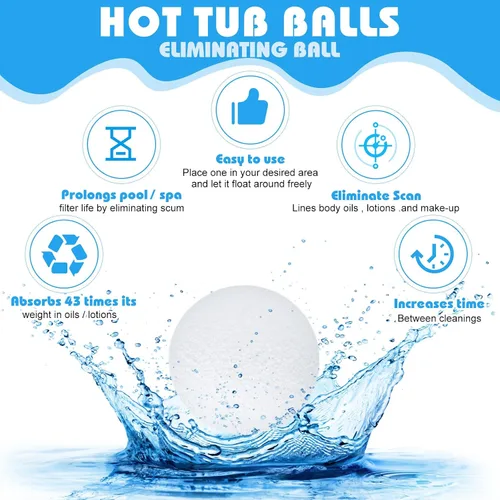 Miniatura 5 de Gerrii Paquete de 2 Bolas Absorbentes de Suciedad para Bañera de Hidromasaje de 3 Pulgadas Esponja Reutilizable para Piscina Absorbente de Aceite