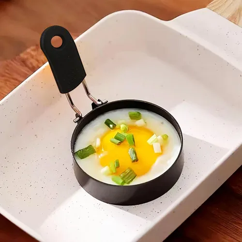 Miniatura 12 de Anillo de huevo antiadherente de 3.5 pulgadas (rojo) con mango de silicona, molde de huevo para sándwiches de desayuno