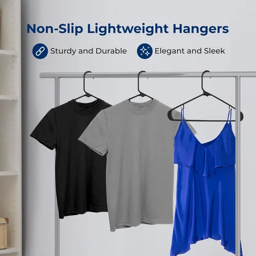 Miniatura 4 de SereneLife - Juego de 10 perchas de plástico con gancho de metal, color negro Non-Slip, Lightweight hangers with a slim profile help keep closets