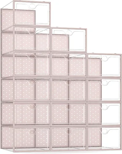 Miniatura 13 de Pinkpum Paquete de 15 cajas de almacenamiento de zapatos extragrandes para tamaño 11, organizador de zapatos para armario, de plástico transparente