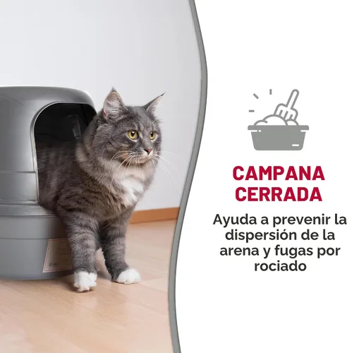 Miniatura 6 de Nature's Miracle Caja de arena con tapa abatible con capucha para gatos, con filtro de carbón integrado para control de olores Plateado/Gris
