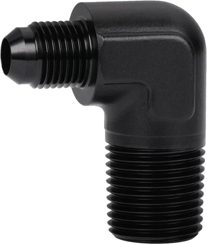 Miniatura 60 de 3AN macho Flare a 1/4 NPT tubo macho 90 grados codo adaptador unión aluminio negro