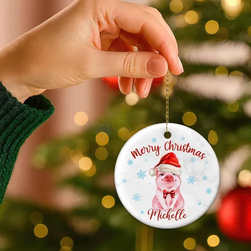 Miniatura 6 de Hyturtle Regalos de Adornos de Navidad Personalizados para Amantes de los Cerdos - Adorno de Cerámica Navideño de Cerdo con Nombre Personalizado