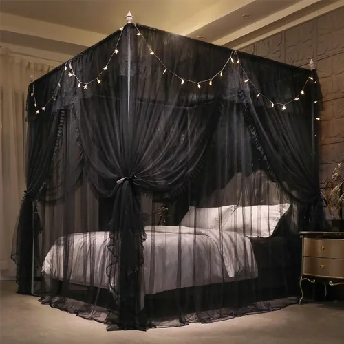 Miniatura 3 de VETHIN Cortina de Dosel de Cama de Princesa con Volantes de 4 Postes de Esquina - Red de Tul de Doble Capa Acogedora con 4 Aberturas, Mosquitera