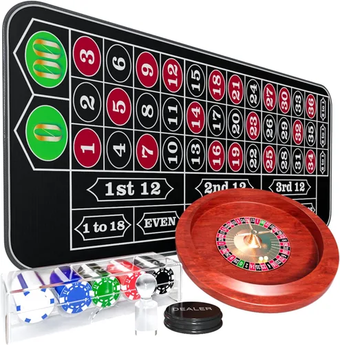 Juego de ruedas de ruleta de 11 pulgadas para adultos con tapete de mesa de ruleta de goma de 35 x 16 pulgadas, rueda de ruleta de madera de 11 Negro