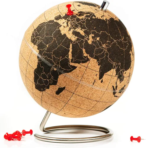 Miniatura 12 de Suck UK Mapa del mundo del globo de corcho con pasadores - Mapa completo del globo del mundo en hermoso corcho mini de 6 pulgadas