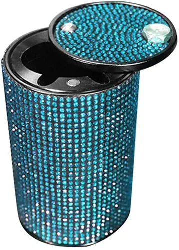 Miniatura 13 de Cenicero portátil con tapa, a prueba de olores, cenicero de automóvil de diamantes de cristal para mujeres, mini bote de basura ideal para Negro