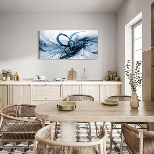 Miniatura 2 de XLSJERST Arte abstracto de pared para sala de estar, lienzo grande, azul y blanco, minimalismo moderno, obra de arte horizontal para dormitorio