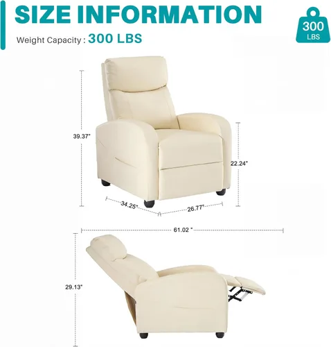 Miniatura 3 de Sweetcrispy Silla reclinable de masaje para adultos, asiento de cine en casa ajustable con soporte lumbar para sala de estar, reclinable de tela