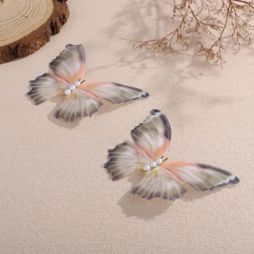 Miniatura 7 de Jumwrit 2 pinzas de mariposa para el cabello, estilo bohemio, grande, verde perla, 3D, alas móviles, pasador de pelo de mariposa, pinzas